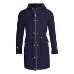 Womens Premium Quality Rain Mac Rain Jacket Hood Ladies Trench Coat Long Water Repellent Outdoor Coat with Pockets Hooded Kagoule Hooded Festival Anorak with adjustable waist and roll up sleeves. Black and Navy Blue