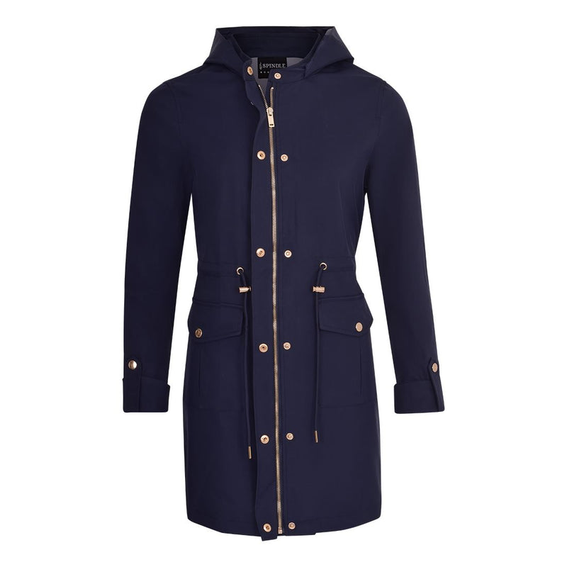 Womens Premium Quality Rain Mac Rain Jacket Hood Ladies Trench Coat Long Water Repellent Outdoor Coat with Pockets Hooded Kagoule Hooded Festival Anorak with adjustable waist and roll up sleeves. Black and Navy Blue