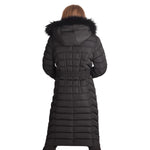 Spindle Womens Maxi Long Hooded Fur Puffer Quilted Parka Coat Extra Long | Ladies Full Length Winter Jacket Black