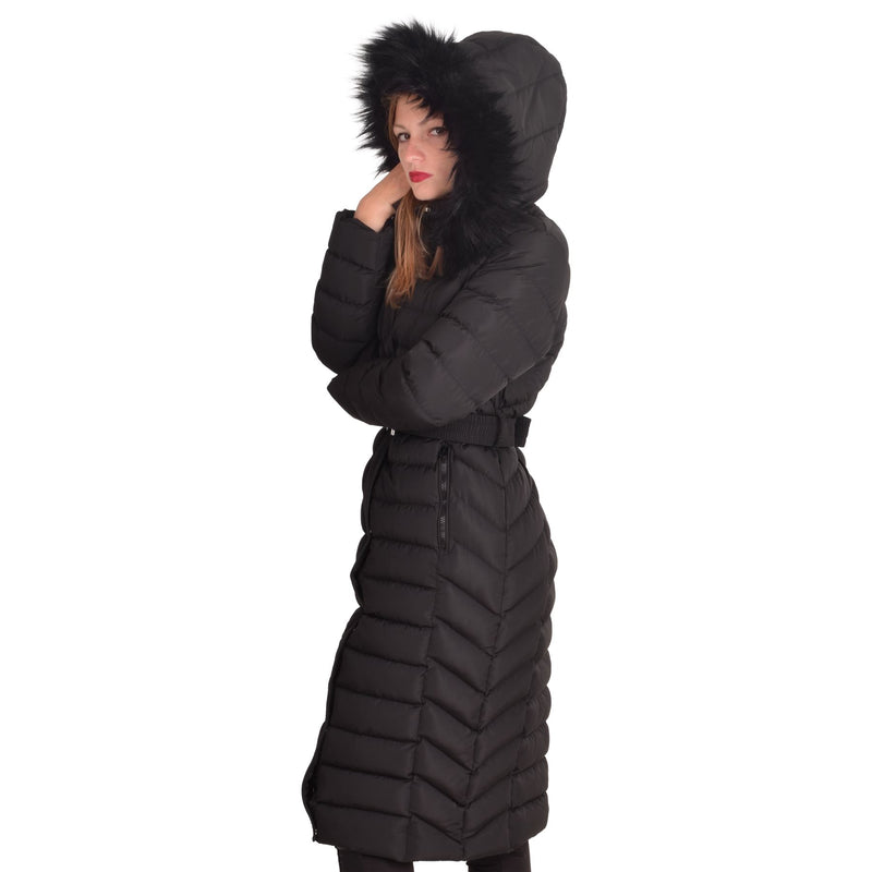 Spindle Womens Maxi Long Hooded Fur Puffer Quilted Parka Coat Extra Long | Ladies Full Length Winter Jacket Black