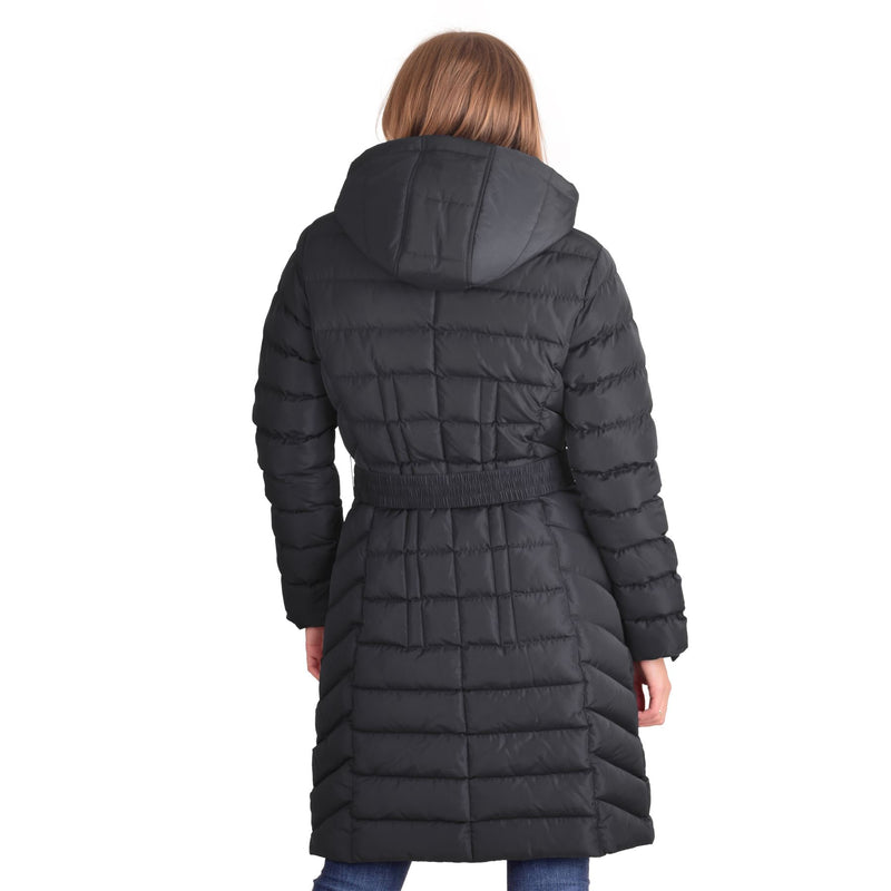 Womens Long  Hooded Padded Puffer Parka Ladies Winter Jacket Coat Black