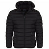 Men's Spindle Plain Black Hooded Padded Quilted Puffer Jacket Winter Coat 2 Zip Pockets