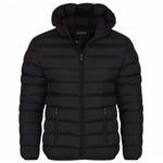 Men's Spindle Plain Black Hooded Padded Quilted Puffer Jacket Winter Coat 2 Zip Pockets