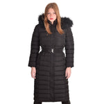 Spindle Womens Maxi Long Hooded Fur Puffer Quilted Parka Coat Extra Long | Ladies Full Length Winter Jacket Black