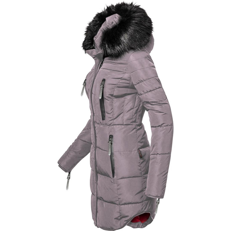 Womens Designer Spindle Long Fur Parka Hooded Jacket Quilted Winter Padded Coat Zip Pockets Mariclare Grey Long Parka