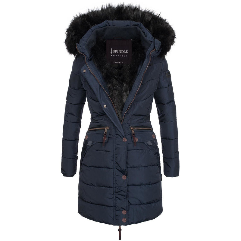 Spindle Women's Quilted Hooded Jacket Erica Navy Blue