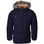 52_DNM Children's Boys Winter Parka Coat Fur Borg Lined Hood School Jacket -Navy Blue