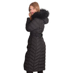 Spindle Womens Maxi Long Hooded Fur Puffer Quilted Parka Coat Extra Long | Ladies Full Length Winter Jacket Black