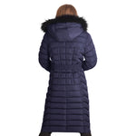 Spindle Womens Maxi Long Hooded Fur Puffer Quilted Parka Coat Extra Long | Ladies Full Length Winter Jacket Blue